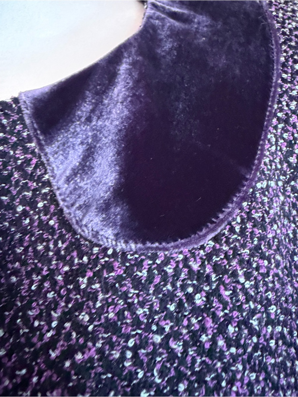 VTG Albert Nipon Classic Purple Tweed Women's Skirt Suit - Velvet Trim Sz 12 - Picture 3 of 12